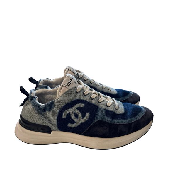 Chanel Denim Suede Womens CC Sneakers Blue 39 - Picture 1 of 8